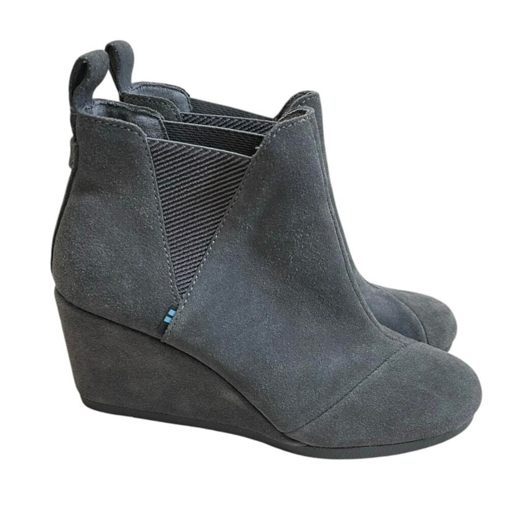 Toms Boots Womens 6.5 Kelsey Ankle Wedge Booties Gray Suede Pull On